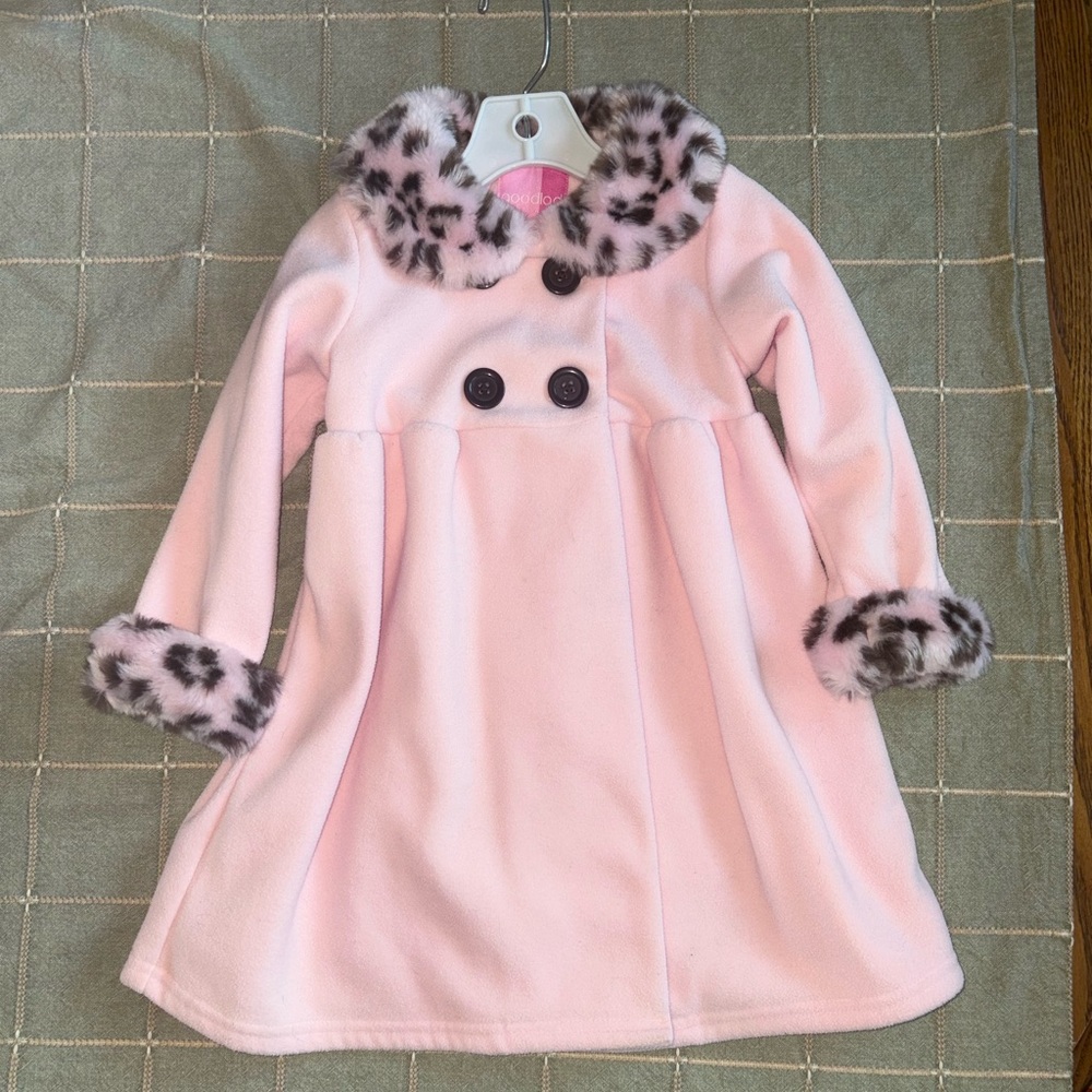Pink Coat with Faux Fur Trim